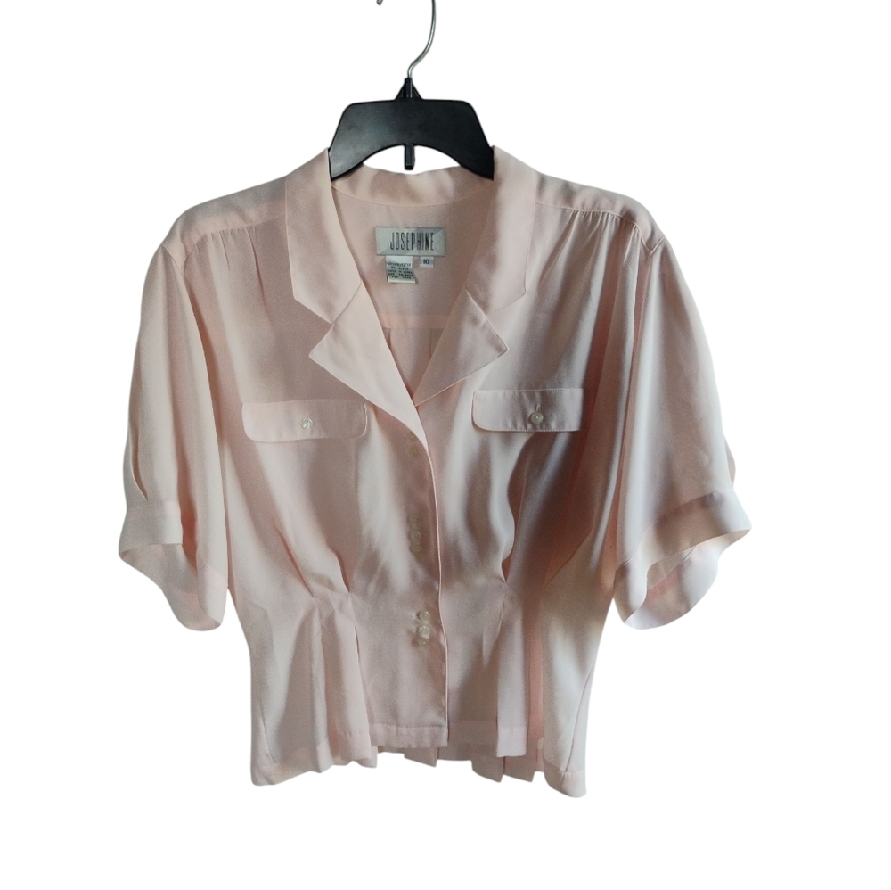 Unique Joseph Women's Vintage Soft Pink Short Sleeve Blouse
